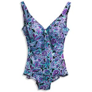 Vintage 90s Maxine of Hollywood Swimsuit Women Purple Retro Pinup Girl One Piece